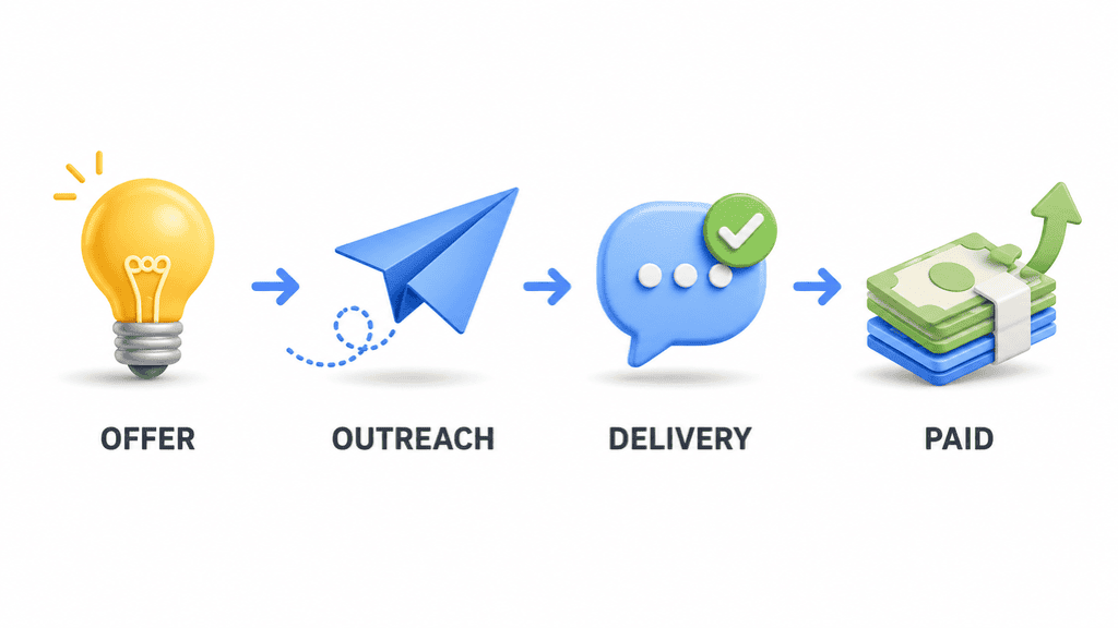 Four-step flow of the sprint: offer, outreach, delivery, paid